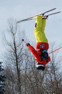 Competed a back layout in the moguls at Seven Springs, PA.